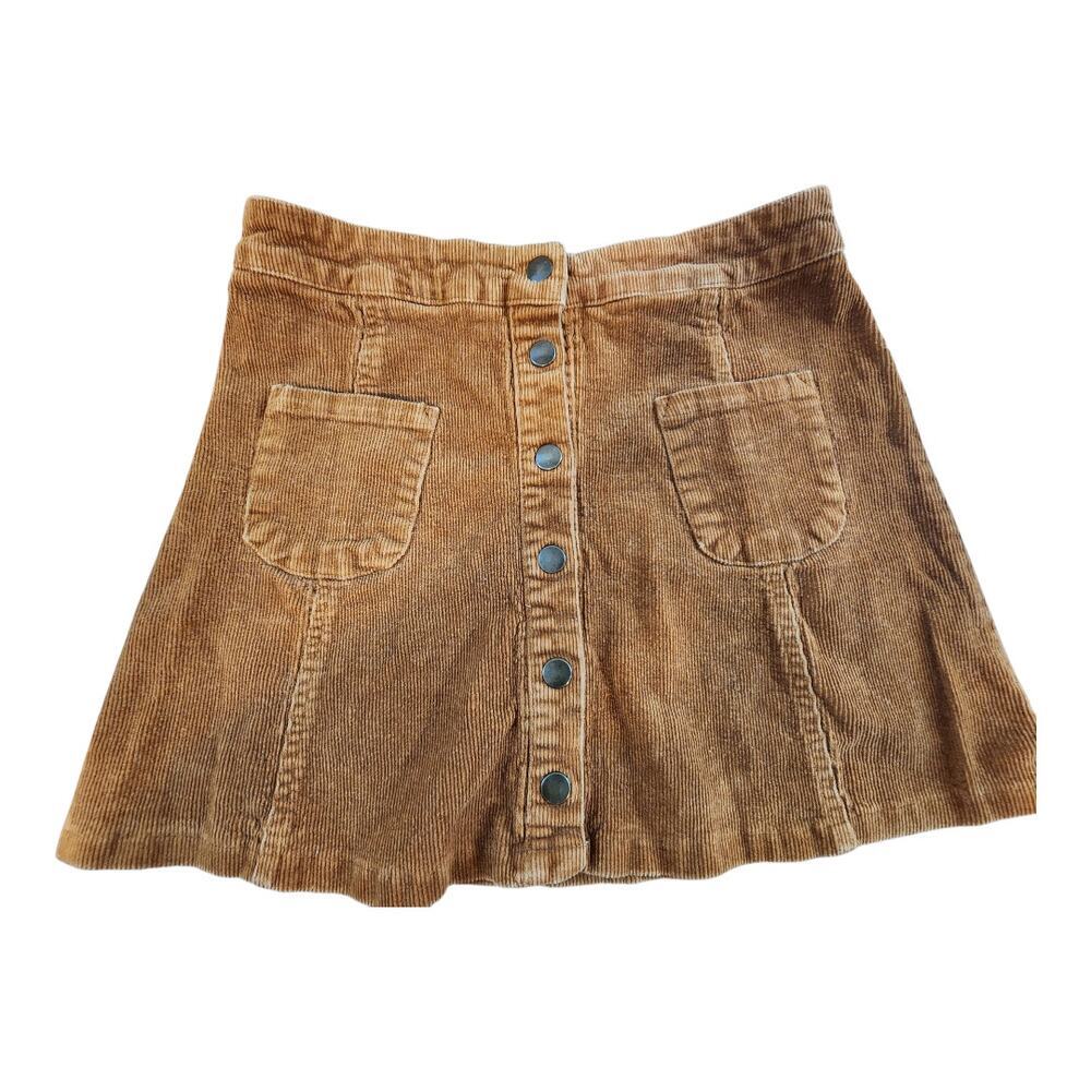 Melville‎ womens sz small corduroy snap front skirt brown front pockets mini